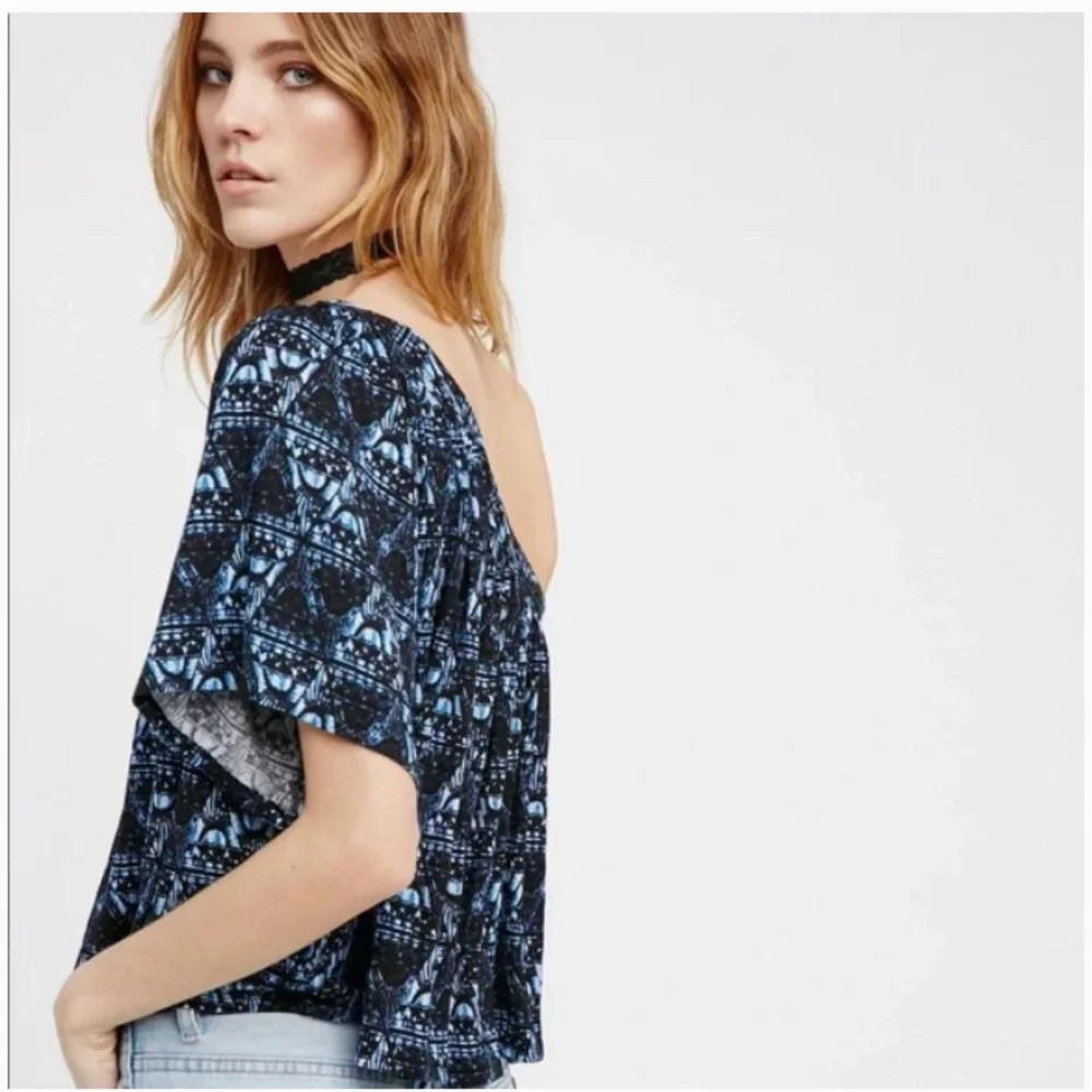 Free People Bohemian Blues One Shoulder Top Blue XS - Picture 2 of 4